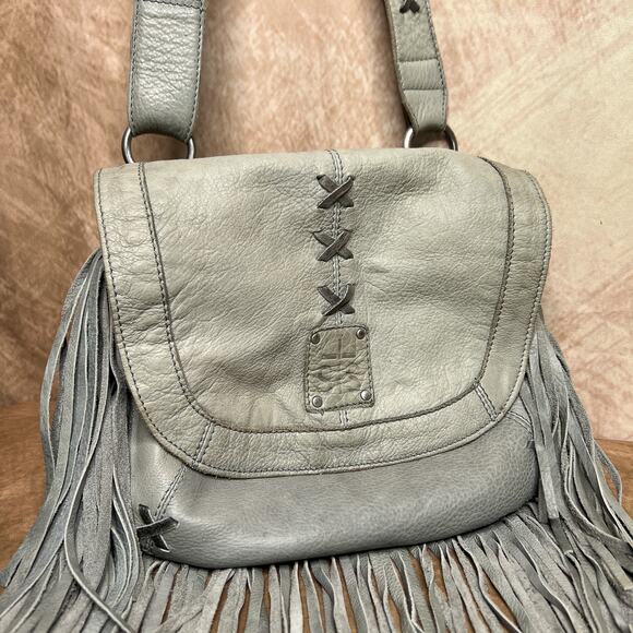 STS Ranch Daydreamer Crossbody Bag Fringe Green Gray Leather Western Rodeo Folk - Picture 9 of 16